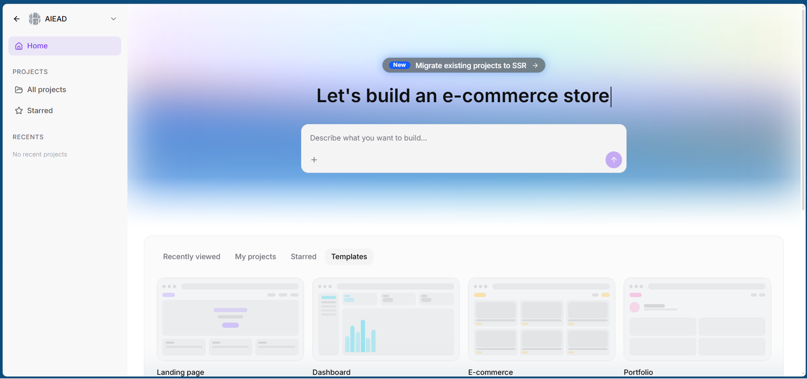 AI Studio de Miabot: instrucciones para crear una web y biblioteca de plantillas.